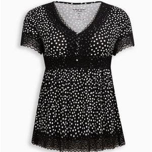 Super Soft Lace Trim Babydoll Button Front Top